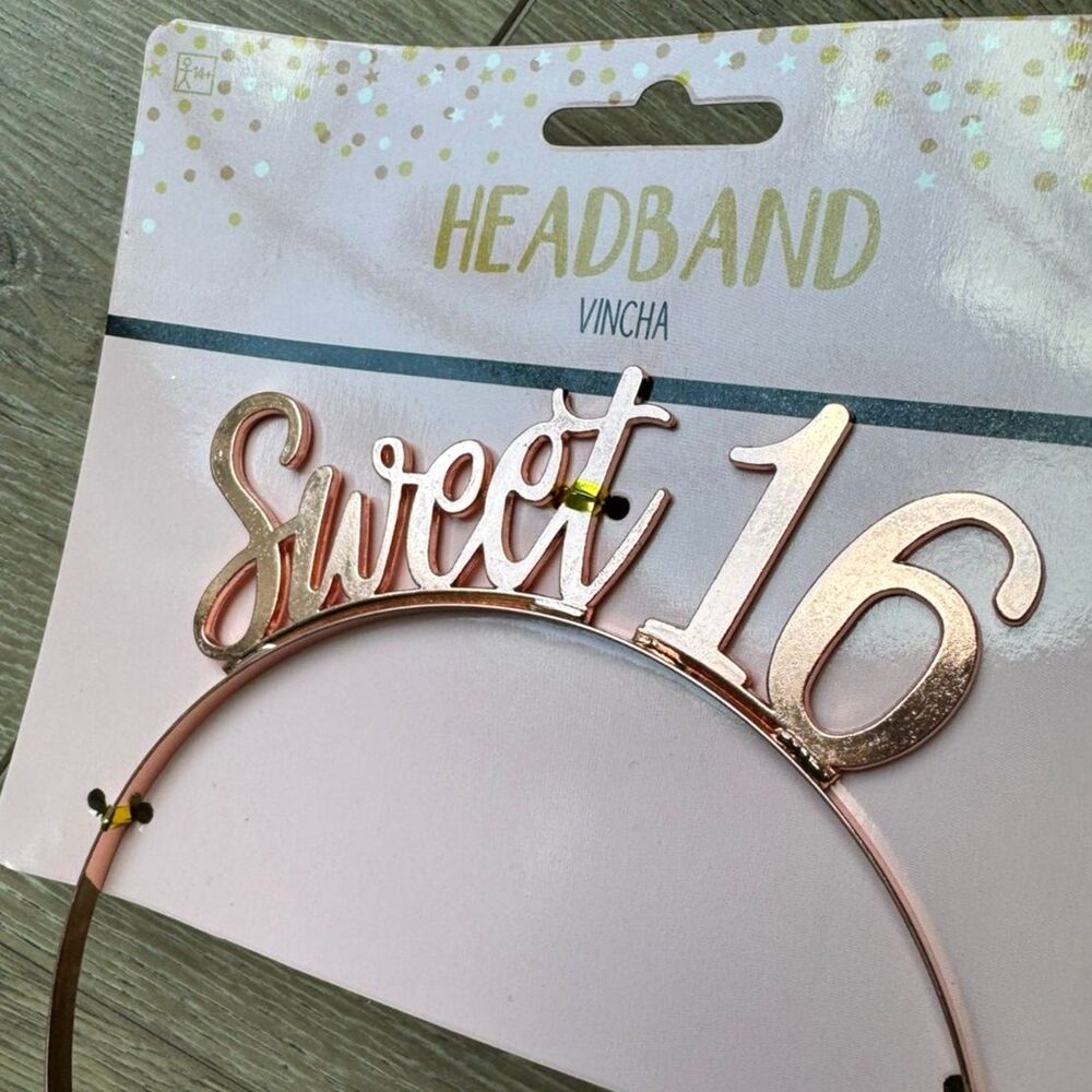 Rose Gold Sweet 16 Headband Birthday Party Crown Tiara Girls Teen Celebration
